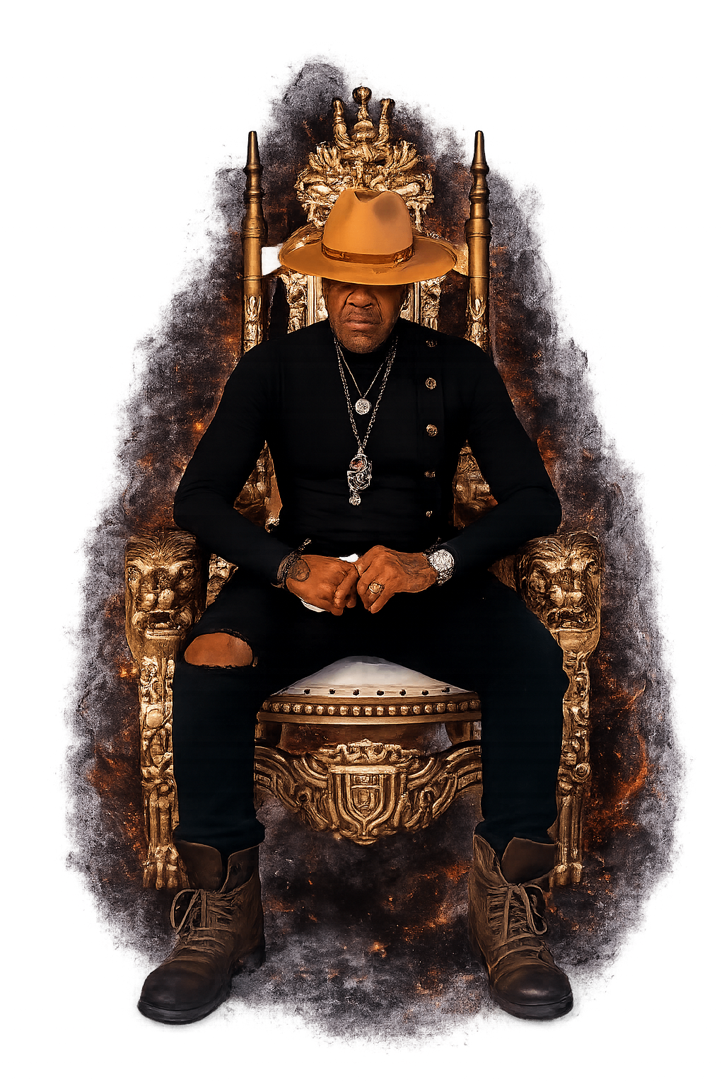 Stacy Baker, Vedic astrologer, seated on a golden throne